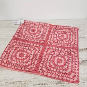NWT  Handmade Knitted Pink Grannysquare Pillow Sham Cover  18" square